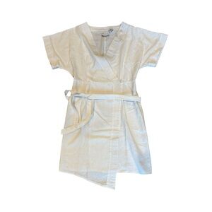 ASOS Women's White Wrap Belted linen Dress Size US 4 Short Sleeve